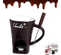 Chocolate Fondue Mug with Forks,Ceramic Butter Warmers Pot Set,Chocolate Melting Cup,Ceramic Cheese Melting Cup,Fondue Heated with a Tealight,Warmer Mug for Candy Snack Caramel Party (Coffee)