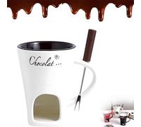 Chocolate Fondue Mug with Forks,Ceramic Butter Warmers Pot Set,Chocolate Melting Cup,Ceramic Cheese Melting Cup,Fondue Heated with a Tealight,Warmer Mug for Candy Snack Caramel Party (White)