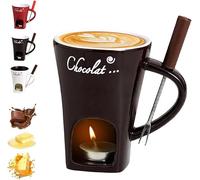 Chocolate Fondue Mug with Forks, Ceramic Butter Warmers Pot Set, Chocolate Melting Cup,Personal Cheese Melting Cup, Fondue Heated with a Tealight, Warmer Mug for Candy Snack Caramel Party (Coffee)
