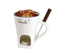 Chocolate Fondue Mug with Forks - Ceramic Butter Warmers Pot Set Personal Cheese Melting Cup, Chocolate Melting Cup,Cheese Warmer Mug for Candy Snack Caramel Choc-olate Party