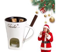 Chocolate Fondue Mug with Forks, Ceramic Chocolate Melting Cup, Ideal Gifts for Christmas Birthday Date Night Wedding Party (White)