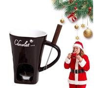 Chocolate Fondue Mug with Forks, Ceramic Chocolate Melting Cup, Ideal Gifts for Christmas Birthday Date Night Wedding Party (Brown)