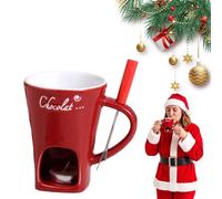 Chocolate Fondue Mug with Forks, Ceramic Chocolate Melting Cup, Ideal Gifts for Christmas Birthday Date Night Wedding Party (Red)