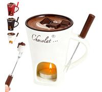 Chocolate Fondue Mug with Forks, Ceramic Chocolate Melting Cup Mini Cheese Melting Cup, Tealight Warmer Pot Set Fondue Mug for Butter Candy Caramel