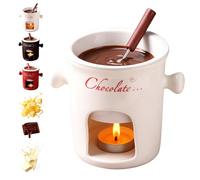 Chocolate Fondue Mug with Forks, Ceramic Chocolate Melting Cup Mini Cheese Melting Cup, Tealight Warmer Pot Set Fondue Mug for Butter Candy Caramel