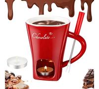 Chocolate Fondue Mug with Forks, Chocolate Fondue Cup, Ceramic Butter Warmers Pot Set, Personal Cheese Melting Cup, Ideal Gift for Birthdays Anniversary