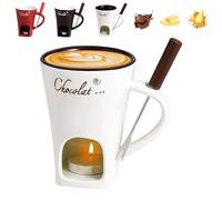 Chocolate Fondue Mug with Forks, Chocolate Fondue Cup,Ceramic Cheese Melting Cup,Ceramic Butter Warmers Pot Set,Warmer Mug for Candy Snack Caramel Party (White)