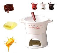 Chocolate Fondue Mug with Forks, Chocolate Fondue Cup, Ceramic Chocolate Melting Cup, Fondue Heated with a Tealight, Warmer Mug for Candy Snack Caramel Party (D - White)