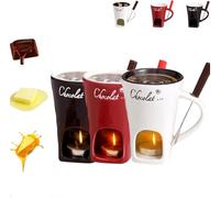 Chocolate Fondue Mug with Forks, Chocolate Fondue Cup, Ceramic Chocolate Melting Cup, Fondue Heated with a Tealight, Warmer Mug for Candy Snack Caramel Party (3pcs)