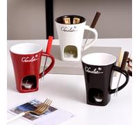 Chocolate Fondue Mug with Forks | Chocolate Melting Cup | 200ml Ceramic Ceramic Butter Warmers Pot | Personal Cheese Melting Cup | for Melted Cheese Chocolat-e Butter | Christmas Gift
