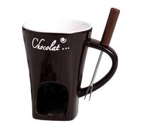 Chocolate Fondue Mug with Forks - Chocolate Melting Cup Ceramic Butter Warmer & Melting Cup Set, Tealight Fondue Pot for Cheese/Chocolate/Snacks Light Candle Fondue Melter Set for Home(Coffee) (B)