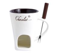Chocolate Fondue Mug with Forks - Chocolate Melting Cup Ceramic Butter Warmer & Melting Cup Set, Tealight Fondue Pot for Cheese/Chocolate/Snacks Light Candle Fondue Melter Set for Home(Beige) (C)