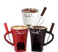 Chocolate Fondue Mug with Forks, Chocolate Melting Cup, Ceramic Butter Warmers Pot, Cheese Melting Cup, Fondue Heated with a Tealight, Warmer Mug for Candy Snack Caramel Party