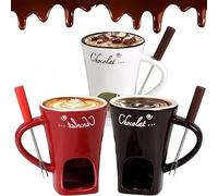 Chocolate Fondue Mug with Forks, Chocolate Melting Cup, Ceramic Butter Warmers Pot Set, Personal Cheese Melting Cup, Fondue Heated with a Tealight, Warmer Mug for Candy Snack Caramel Party (1 Sets)