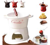Chocolate Fondue Mug with Forks, Chocolate Melting Cup, Ceramic Butter Warmers Pot Set, Personal Cheese Melting Cup, Fondue Heated with a Tealight, Warmer Mug for Candy Snack Caramel Party