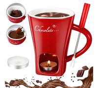 Chocolate Fondue Mug with Forks, Chocolate Melting Cup, Ceramic Butter Warmers Pot Set, Personal Cheese Melting Cup, Fondue Heated with a Tealight, Warmer Mug for Candy Snack Caramel Party