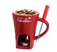 Chocolate Fondue Mug with Forks, Chocolate Melting Cup, Ceramic Coffee Cup, Tea Candle Hot Pot Set for Family Gatherings