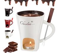 Chocolate Fondue Mug with Forks, Chocolate Melting Cup, Fondue Cup for Cheese/Chocolate/Snacks, Melting Chocolate Mug, Includes Forks and Candles, for Birthday Date/Wedding Party (White)