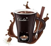 Chocolate Fondue Mug with Forks, Chocolate Melting Cup for Chocolate Cheese & Desserts Ceramic Fondue Pot Set Ideal Gift for Date Nights Birthdays Anniversary Weddings (Coffee)