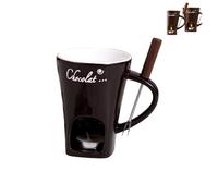 Chocolate Fondue Mug with Forks,Coffee Cup,Ceramic Cheese Fondue Mugs Sets,Hot Chocolate Melt Mug,Butter Warmer Pot,Tealight Warmer Pot Set for Butter Candy Caramel(Coffee)
