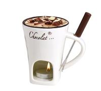 Chocolate Fondue Mugs Set Of 2, Ceramic Chocolate Fondue Coffee Cup With Forks, Melting Mugs For Chocolate Cheese Butter, Melting Chocolate Fondue Simmer Mug, Candle Fondue Pot Set