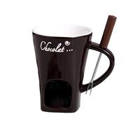 Chocolate Fondue Mugs with Fork, Ceramic Fondue Mugs Gift Set, Multi-Purpose Fondue Coffee Cup, Melting Fondue Mug for Chocolate Cheese Butter, Chocolate Cheese Hotpot Cup (Coffee)