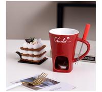 Chocolate Fondue Pot Set with Ceramic Warmer, Forks, Dipping Mug - Perfect for Date Night, Candy, Cheese, and More Sweet Dessert Fun (Red)
