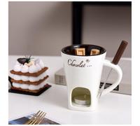 Chocolate Fondue Pot Set with Ceramic Warmer, Forks, Dipping Mug - Perfect for Date Night, Candy, Cheese, and More Sweet Dessert Fun (White)