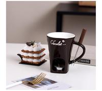 Chocolate Fondue Pot Set with Ceramic Warmer, Forks, Dipping Mug - Perfect for Date Night, Candy, Cheese, and More Sweet Dessert Fun (Coffee)