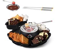 Chocolate Fondue Set, 2-in-1 Electric S’Mores Maker & Fondue Pot, Tabletop Indoor Smores Kit with 4 Roasting Forks, 4 Detachable Trays & Flameless Temperature-Controlled Heater, Family & Gift