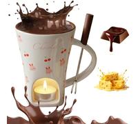 Chocolate Fondue Set 200ml/6.7oz Ceramic Mini Fondue Mugs with Fork Microwave Safe for Melting Chocolate Butter Cheese Caramel(White)