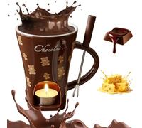 Chocolate Fondue Set 200ml/6.7oz Ceramic Mini Fondue Mugs with Fork Microwave Safe for Melting Chocolate Butter Cheese Caramel(Coffee)