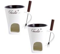 Chocolate Fondue Set, 2Pcs Chocolate Fondue Mug, 200ml Heat-Resistant Ceramic Chocolate Fondue with Forks, Candle Warmer Fondue Set