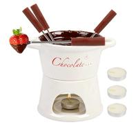 Chocolate Fondue Set, Ceramic Cheese Melting Pot with Four Stainless Steel Forks and Tealight Candle, Chocolate Melting Mug, Ideal for Parties and Dipping Sweets, Fruit or Biscuits
