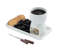 Chocolate Fondue Set Ceramic Chocolate Cheese Fondue Sets 150ml White Tea Light Candle Warmer Fondue Set with 2 Forks and 1 Rectangle Dessert Plates Ideal for Afternoon Tea