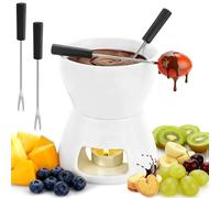 Chocolate Fondue Set with 4 Stainless Steel Forks, 300ml Home Cheese Melting Mug Ceramic Cup, Dishwasher Safe Tealight Candle Butter Warmer Pots for Birthday, Party, Picnics, Afternoon Tea (White)