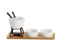 Chocolate Fondue Set with Cheese Fondue Pot, 2 Stainless Steel Fruit Forks, 2 Ceramic Bowls, Wooden Tray for Home Use