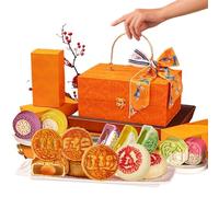 Chocolate Fruit Moon Cake, Mid-Autumn Festival Moon Cake Gift Box 600g/Box,Festival High-end Gift,Cranberry Blueberry Orange Black Tea,Leisure Snacks,Breakfast Bread,Dessert (Elegant Orange,1 Box)