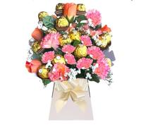 Chocolate Gift Bouqet For Women Pink Flowers Ferero Rochere Lindte Lindore Red White Birthday Wedding Christmas (Large)