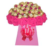 Chocolate Gift Box Bouquet Pink Flowers Hamper Ferero Rochr Lindr lind Birthday Presents Bouquet Sweets Candy Red Blue Personalised (Large)