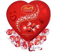 Chocolate Gift - TJMolten thank you label for Lindt Heart Box - 16x Lindt Lindor Milk Truffles 200g - Chocolate Truffles with Lindt Balls, Valentines Chocolate Gift for Her/Men, Mothers Day Gift