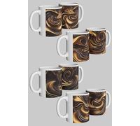 Chocolate Gold Swirl Ceramic Mug Set of 4 The Perfect Gift Simply Stunning Mugs White One Size