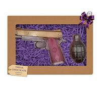 Chocolate Gun and Grenade Set | Handmade Belgian Dark Chocolate Gift for Men Dad Husband | Father's Day Birthday Present | Realistic Novelty Boxed for Him Gun Enthusiasts