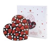 Chocolate heart with raspberries and hearts from sugar | Gift idea | Present | Love | Valentine’s | Woman | Women | Girl | Girls | Mother’s day | Birthday | Partner | Loved one