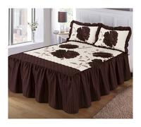 (Chocolate, King) Rosaleen Quilted Bedspread with 2 Pillow Shams Floral Prints Bed Frilled Spread