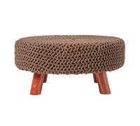 (Chocolate) Knitted Cotton Footstool with Wooden Legs Large 62 x 62 x 30 cm