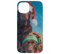 Chocolate Lab Dog Christmas Snow Holiday Art Case for iPhone 15 Plus