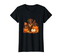 Chocolate Lab Fall Pumpkin Dog Autumn Leaves Graphic Tee Value Graphic T-Shirt, Women, Black, M