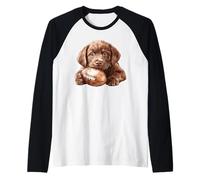 Chocolate Lab Puppy Football Fan Dog Lover Raglan Baseball Tee