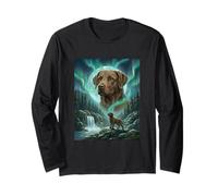 Chocolate Labrador Aurora Borealis Northern Lights Dog Long Sleeve T-Shirt